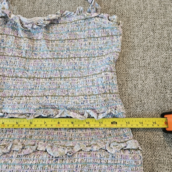 STORIA Floral Multicolor Smocked Bodycon Tie Strap Dress Size MEDIUM Ruffle Hem - Picture 9 of 13